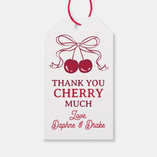 Cherries With Bow Thank You Cherry Much Wedding Cadeaulabel (Voorkant)