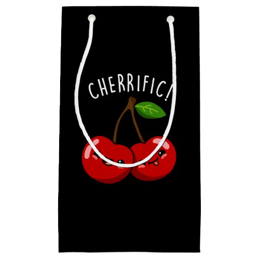 Cherrific Funny Red Cherry Pun Dark BG Klein Cadeauzakje (Voorkant)