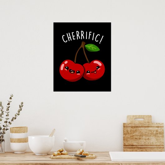 Cherrific Funny Red Cherry Pun Dark BG Poster (Keuken)