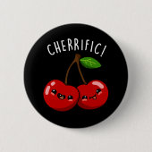 Cherrific Funny Red Cherry Pun Dark BG Ronde Button 5,7 Cm (Voorkant)