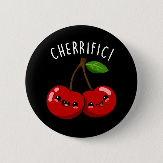 Cherrific Funny Red Cherry Pun Dark BG Ronde Button 5,7 Cm (Voorkant)