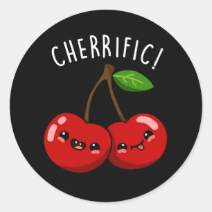 Cherrific Funny Red Cherry Pun Dark BG Ronde Sticker