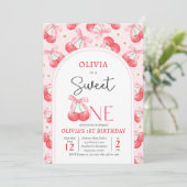 Cherry 1e Verjaardagsfeestje Coquette Cherry Verja Kaart (Staand voorkant)