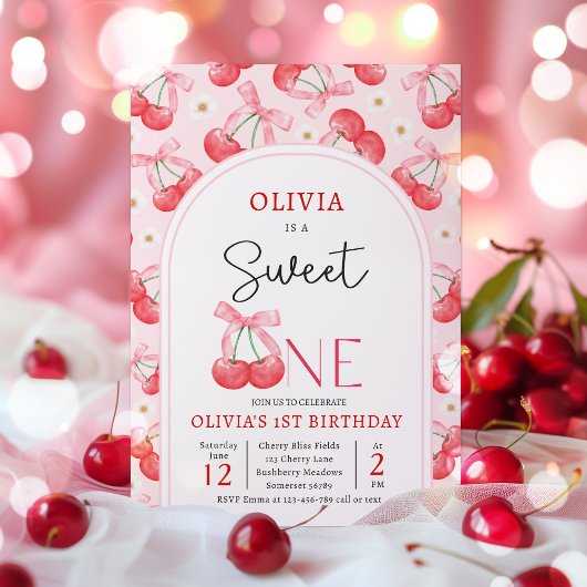 Cherry 1e Verjaardagsfeestje Coquette Cherry Verja Kaart