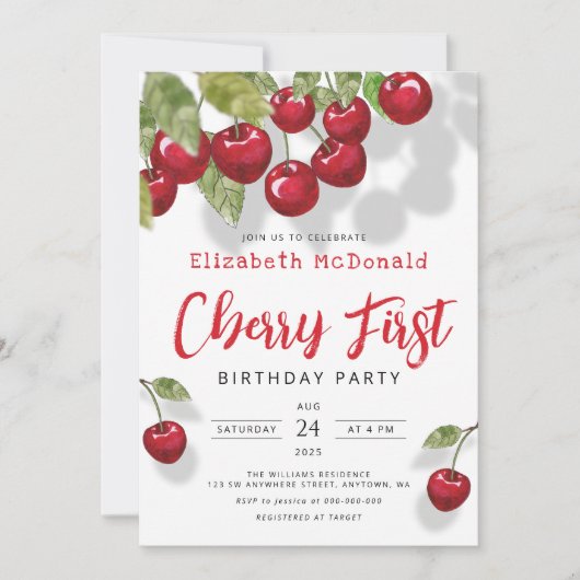 Cherry 1st Birthday Party | Eerste uitnodiging Ber (Voorkant)