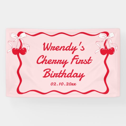 Cherry 1st Birthday Party Welkom Spandoek (Horizontaal)
