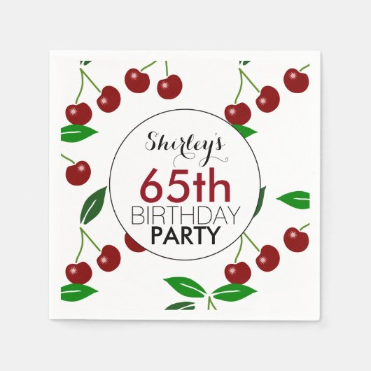 Cherry 65th Birthday Party Paper napkins Servet (Voorkant)