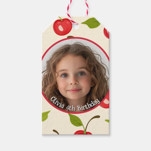 Cherry Aangepaste foto en naam Papier Bord Cadeaulabel (Voorkant)