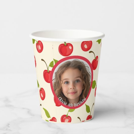 Cherry Aangepaste foto en naam Papieren bekers (Achterkant)