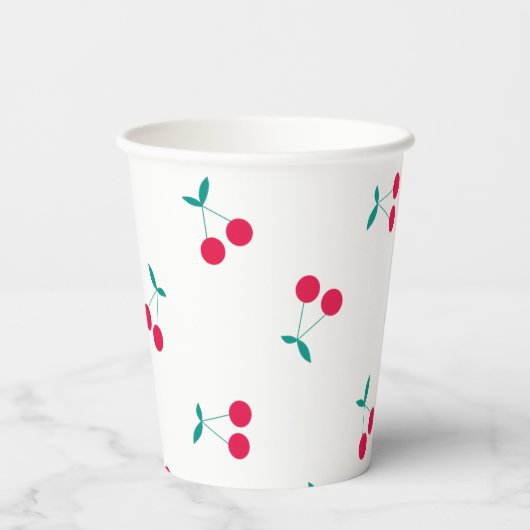 Cherry Aesthetics Cherry Pattern White Papieren Bekers (Achterkant)
