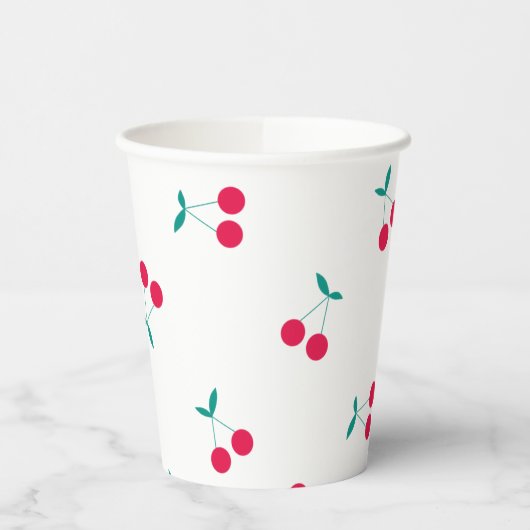 Cherry Aesthetics Cherry Pattern White Papieren Bekers (Links)