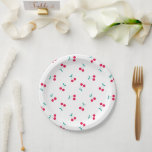 Cherry Aesthetics Cherry Pattern White Papieren Bordje<br><div class="desc">Zoete kersen minimalistisch thuisdecor en partijproducten. Kleine kersen patroon voor alle leeftijden. Kersen zomerpatroon. Kerry eenvoudige,  minimale esthetische tafelgerei</div>