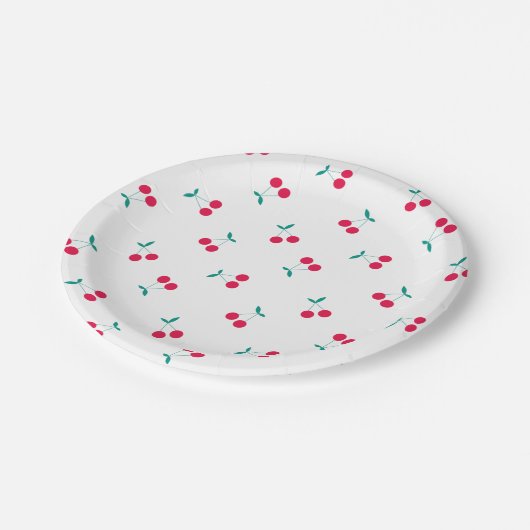Cherry Aesthetics Cherry Pattern White Papieren Bordje (Gekanteld)