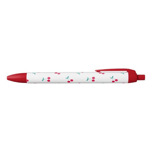 Cherry Aesthetics Cherry Pattern White Zwarte Inkt Pen (Bovenkant)