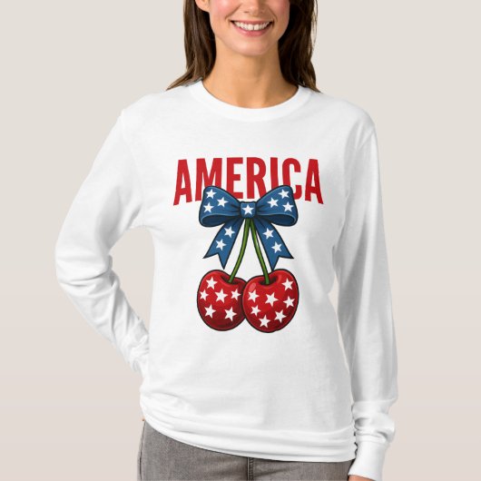 Cherry American Flag Stars Coquette T-shirt (Voorkant)