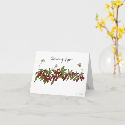 Cherry and Bumble Bee Blank kaart (Gele Bloem)