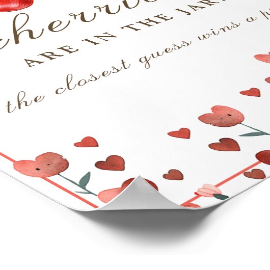 Cherry and Heart Hoeveel Game Baby shower Poster (Hoek)