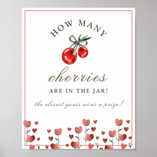 Cherry and Heart Hoeveel Game Baby shower Poster (Voorkant)