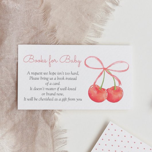 Cherry and Pink Ribbon Baby shower Boeken voor Bab Informatiekaartje