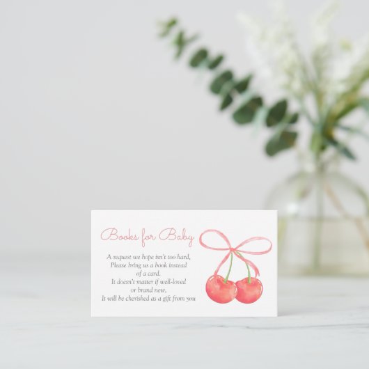 Cherry and Pink Ribbon Baby shower Boeken voor Bab Informatiekaartje (Staand voorkant)