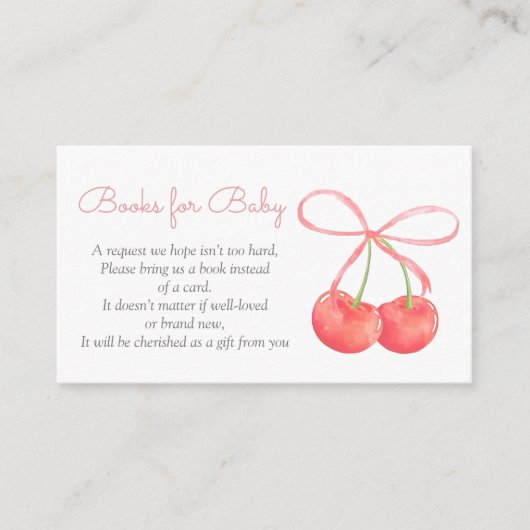 Cherry and Pink Ribbon Baby shower Boeken voor Bab Informatiekaartje (Voorkant)