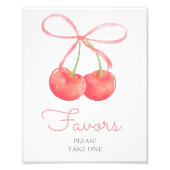Cherry and Pink Ribbon Baby shower Favorieten Sign Foto Afdruk (Voorkant)
