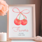 Cherry and Pink Ribbon Baby shower Favorieten Sign Foto Afdruk