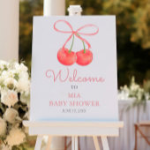 Cherry and Pink Ribbon Baby shower Welkomstbord Foto Afdruk