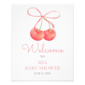 Cherry and Pink Ribbon Baby shower Welkomstbord Foto Afdruk (Voorkant)