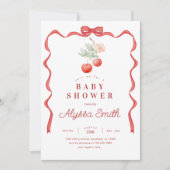 Cherry and Red Ribbon Frame Baby Shower Kaart (Voorkant)