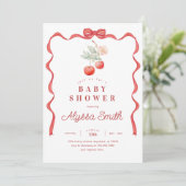 Cherry and Red Ribbon Frame Baby Shower Kaart (Staand voorkant)
