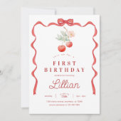 Cherry and Red Ribbon Lijst Verjaardag Kaart (Voorkant)