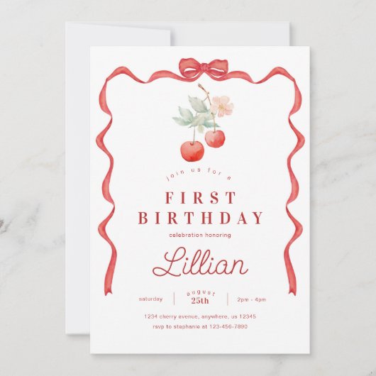 Cherry and Red Ribbon Lijst Verjaardag Kaart (Voorkant)