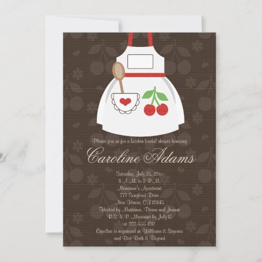 Cherry Apron Bridal Shower Invitation Red and Brow Kaart (Voorkant)