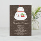 Cherry Apron Bridal Shower Invitation Red and Brow Kaart (Staand voorkant)