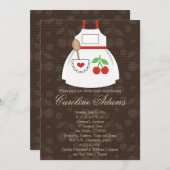 Cherry Apron Bridal Shower Invitation Red and Brow Kaart (Voorkant / Achterkant)
