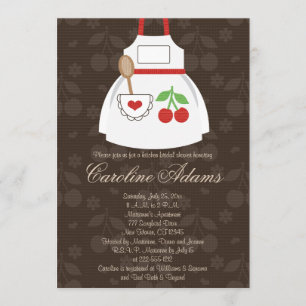 Cherry Apron Bridal Shower Invitation Red and Brow Kaart