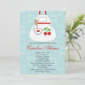 Cherry Apron Bridal Shower Invitation Red en Blue Kaart (Staand voorkant)
