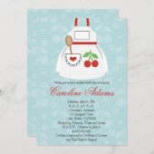 Cherry Apron Bridal Shower Invitation Red en Blue Kaart (Voorkant / Achterkant)