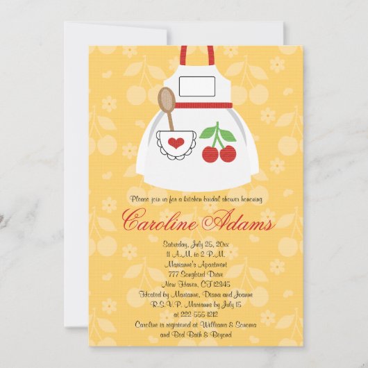 Cherry Apron Bridal Shower Invitation Yellow en R Kaart (Voorkant)