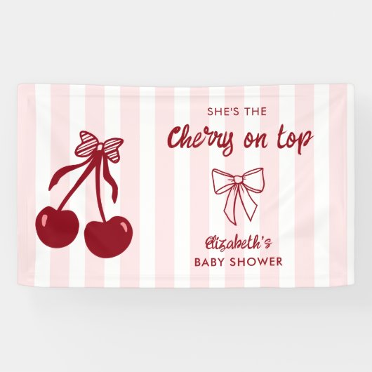 Cherry Baby Shower Cherry on Top Coquette Bows Spandoek (Horizontaal)