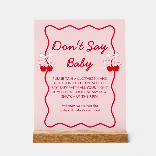 Cherry Baby shower Don't Say Baby Game Acryl Bord