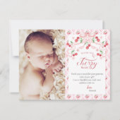 Cherry Baby shower Foto Bedankkaart (Voorkant)