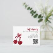 Cherry Baby Shower Gift Registry QR Code Sweet Bow Informatiekaartje (Staand voorkant)