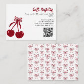 Cherry Baby Shower Gift Registry QR Code Sweet Bow Informatiekaartje (Voorkant / Achterkant)