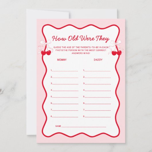 Cherry Baby Shower How Old Were They Game Kaart (Voorkant)