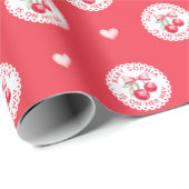 Cherry Baby shower inpakpapier met harten (Rol Hoek)