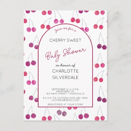 Cherry Baby shower Invitation Briefkaart (Voorkant)
