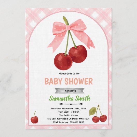 Cherry baby shower invitation   kaart (Voorkant)