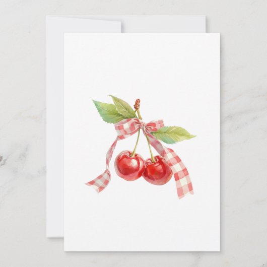Cherry Baby Shower Invitation: Pink Bow, Berries Kaart (Achterkant)